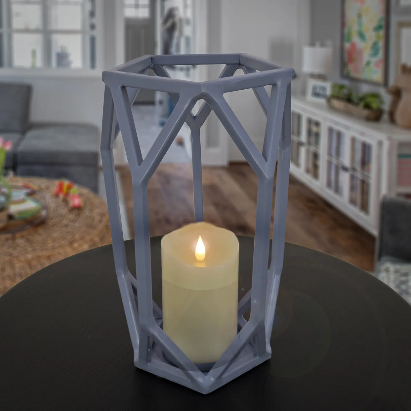 Best 11 in. Modern Design and Finish Dusty Blue Outdoor Lantern Candleholder Outdoor Lighting
