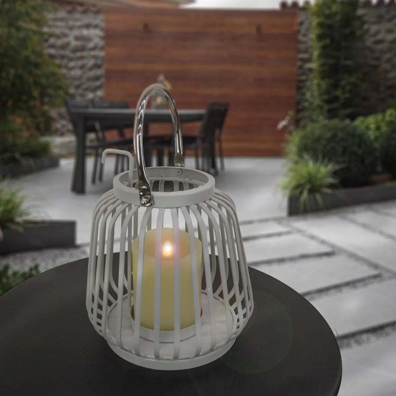Discount 11 in. Modern Design and Finish Glacier Gray Outdoor Lantern Candleholder Outdoor Lighting