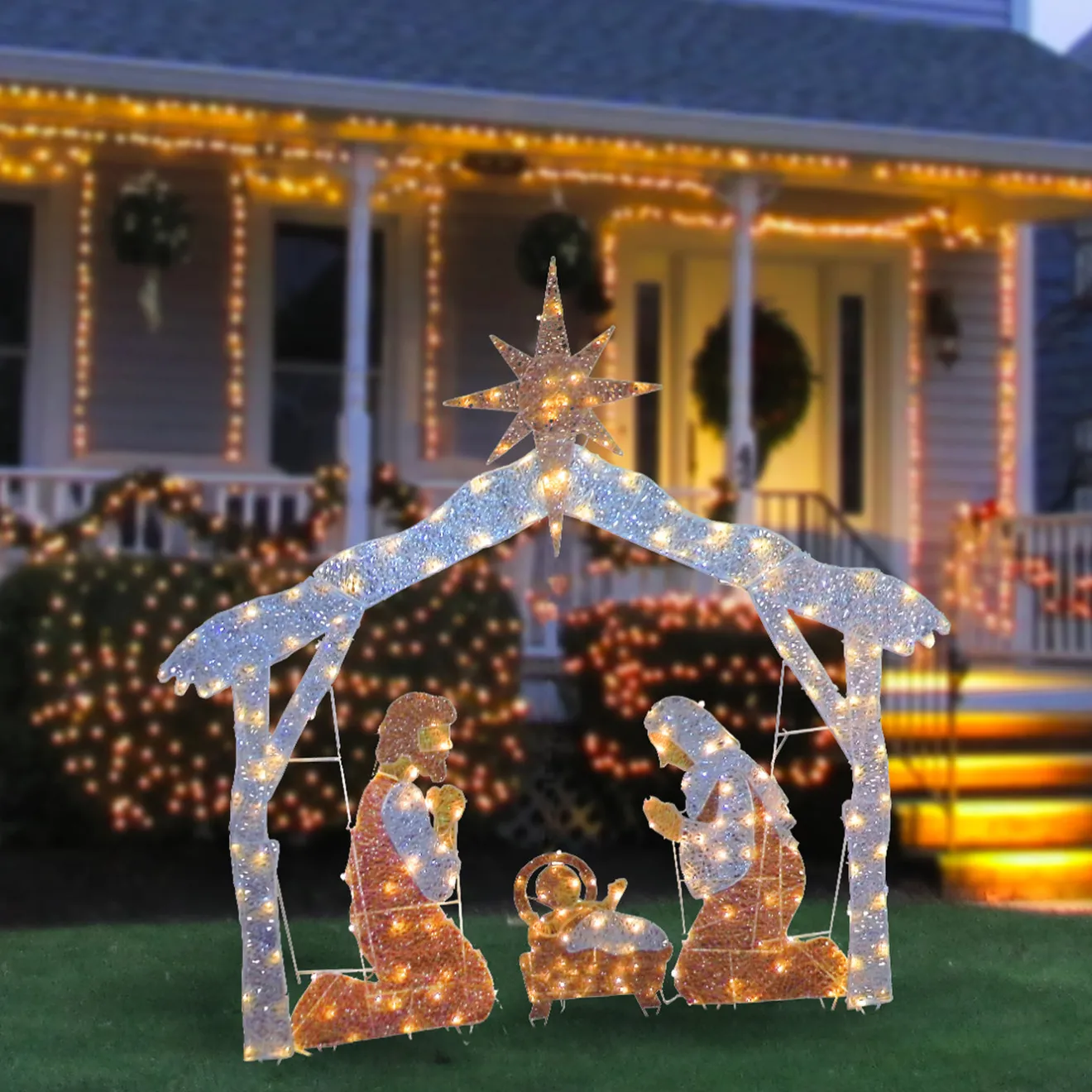 Sale 72 in. Nativity Scene with White LED Lights Yard Decorations