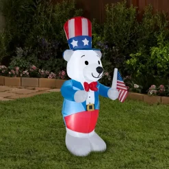 Clearance 48 in. Patriotic Inflatable Decoration, Blue White Bear wearing Red White and Blue Suit and Hat Inflatable Decorations