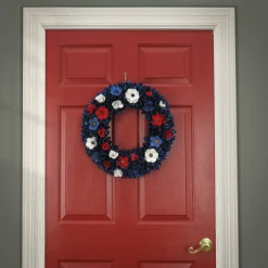 Online 20 in. Patriotic Wreath Decoration with Red, White and Blue Flower Blooms, Blue Petals Wreaths