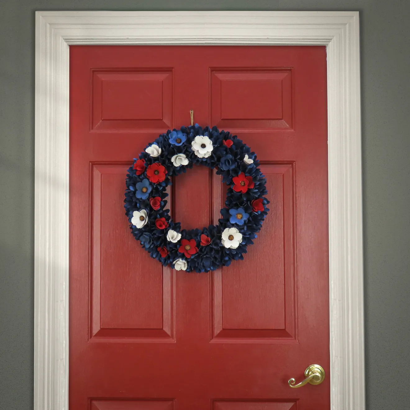 Online 20 in. Patriotic Wreath Decoration with Red, White and Blue Flower Blooms, Blue Petals Wreaths