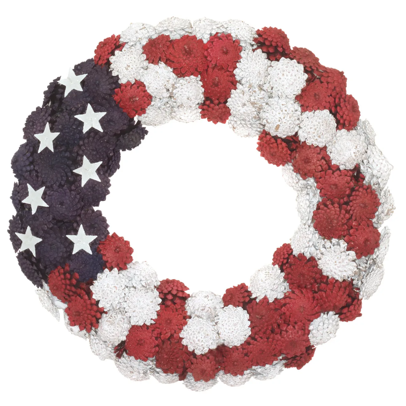 Best 8 in. Patriotic Wreath with Red White and Blue Pine Cones White Stars Wreaths