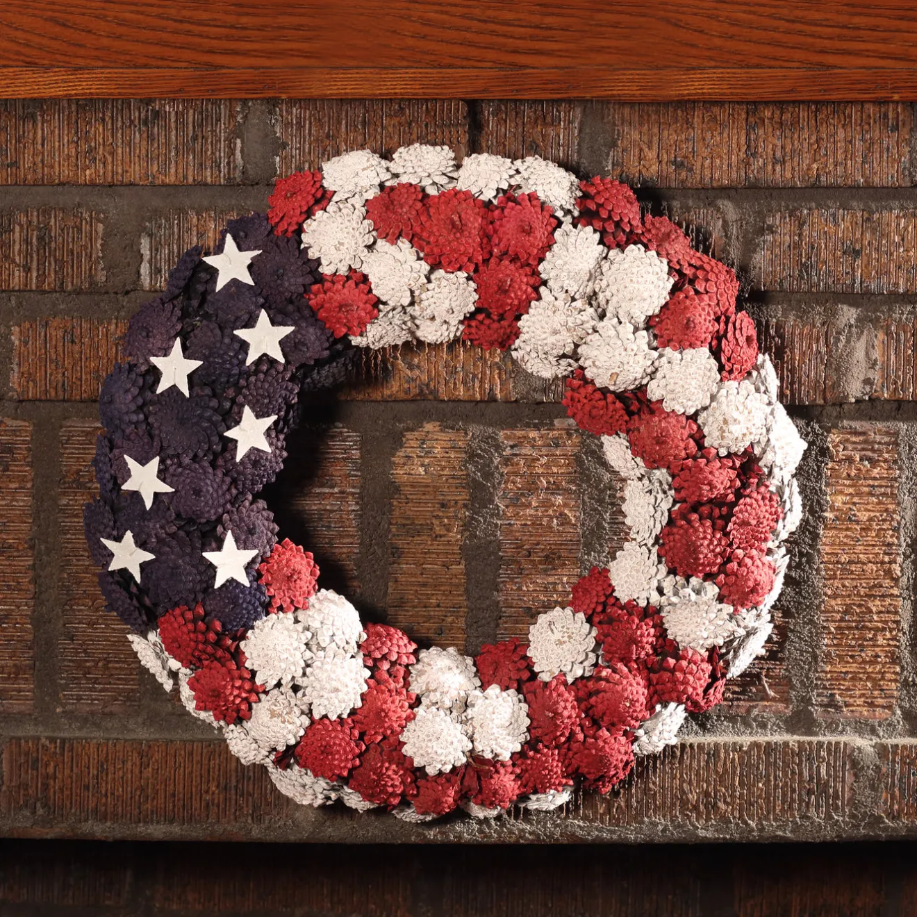 Best 8 in. Patriotic Wreath with Red White and Blue Pine Cones White Stars Wreaths