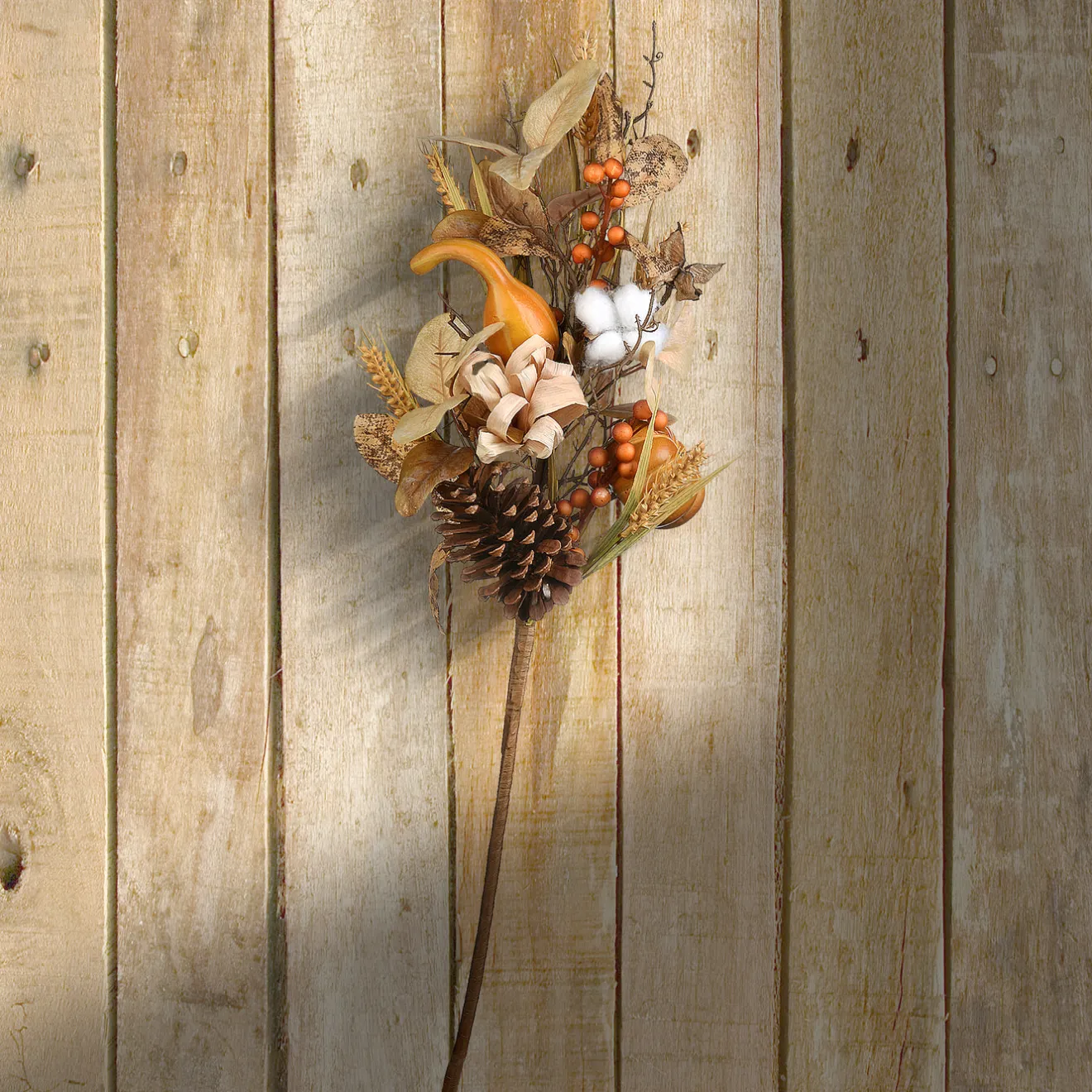 Outlet 28 in. 2-Piece Fall Bouquet, Decorated with Gourds, Berry Clusters, Pine Cones, Assorted Leaves Fall Decorations