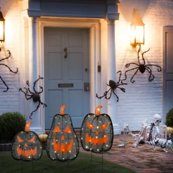 New 35 in. 3-Piece Halloween Pre-Lit Menacing Jack O Lantern Trio with LED Lights Outdoor Decorations