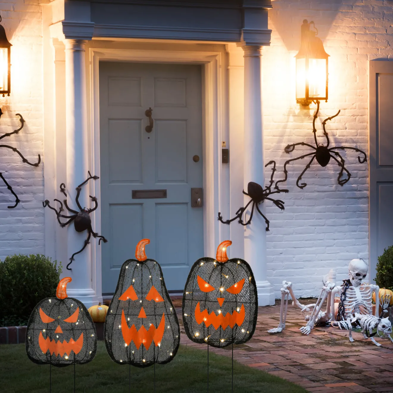 New 35 in. 3-Piece Halloween Pre-Lit Menacing Jack O Lantern Trio with LED Lights Outdoor Decorations