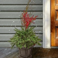 Best 48 in. Pre Lit Evergreen Artificial Shrub with Red Berries, Pine Cones, LED Lights Topiaries & Shrubs