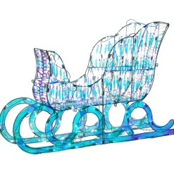 26 in. Pre Lit Iridescent Santa Sleigh Decoration, Strung with 105 Cool White LED Lights Yard Decorations