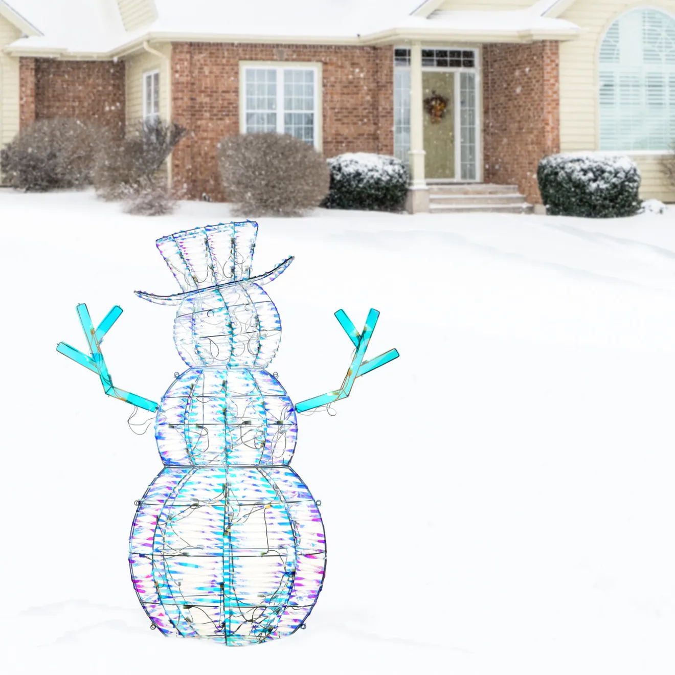 Sale 48 in. Pre Lit Iridescent Snowman Decoration, Cool White LED Lights Yard Decorations