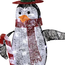 New 36 in. Pre Lit Penguin with Red Top Hat and Candy Cane Decor Yard Decorations