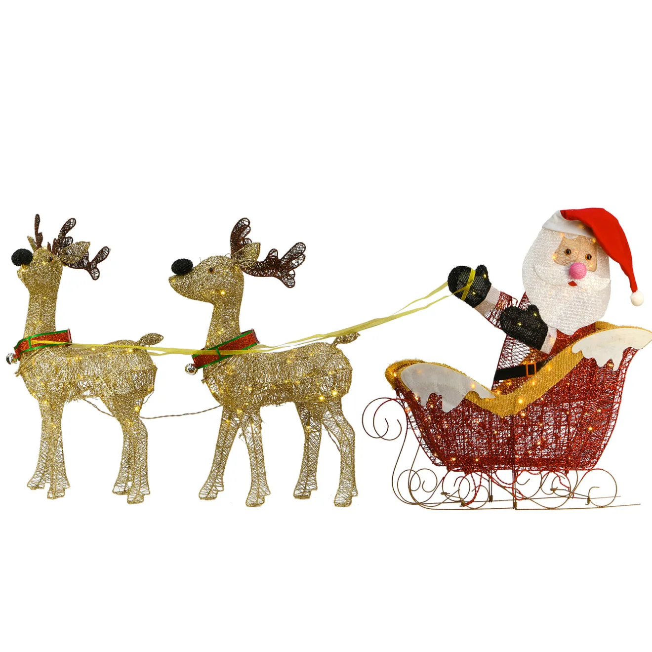 Outlet 33 in. Pre Lit Santa and Reindeer Decoration, with Warm White LED Lights Yard Decorations