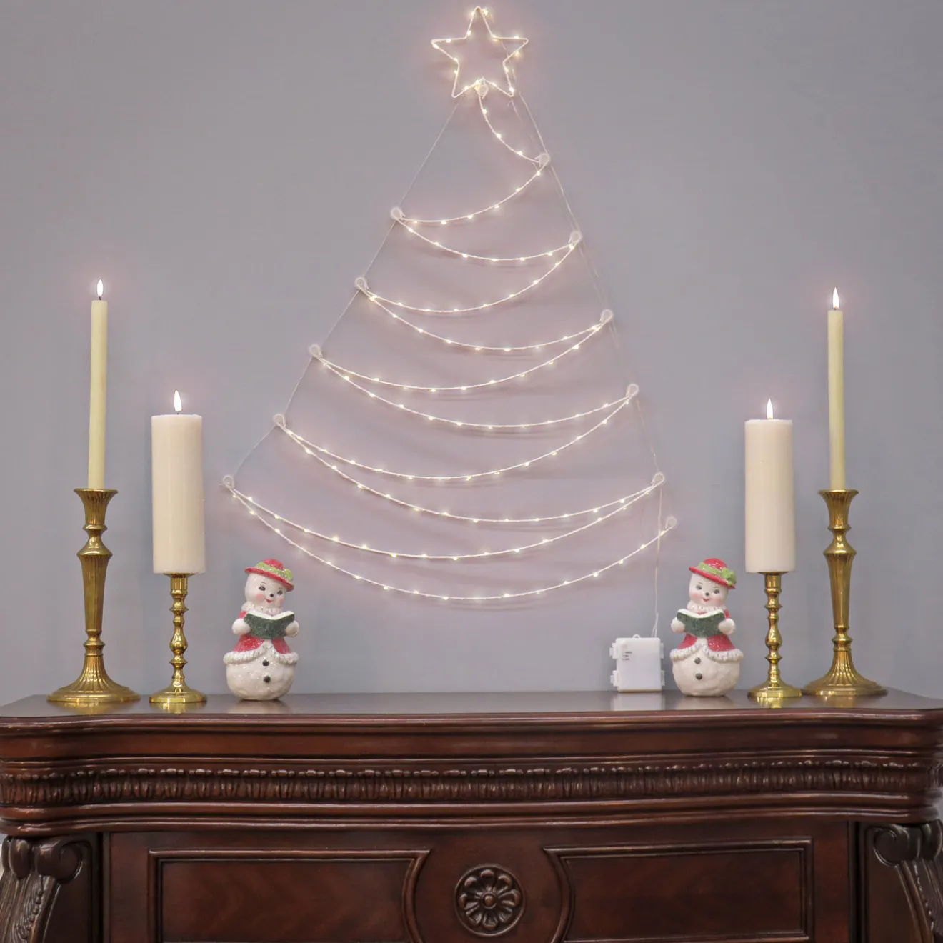 Online 37 in. Pre-Lit Artificial Silver Christmas Tree, Hanging Metal Wire Decoration with Warm White LED Lights Decorative Accents