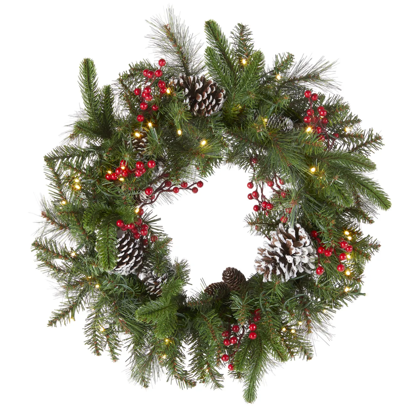 New 24 in. Pre-Lit Bristle Berry Wreath with LED Lights Pre-Lit Christmas Wreaths|21-24 Inch Christmas Wreaths