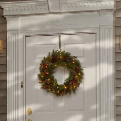 New 24 in. Pre-Lit Bristle Berry Wreath with LED Lights Pre-Lit Christmas Wreaths|21-24 Inch Christmas Wreaths