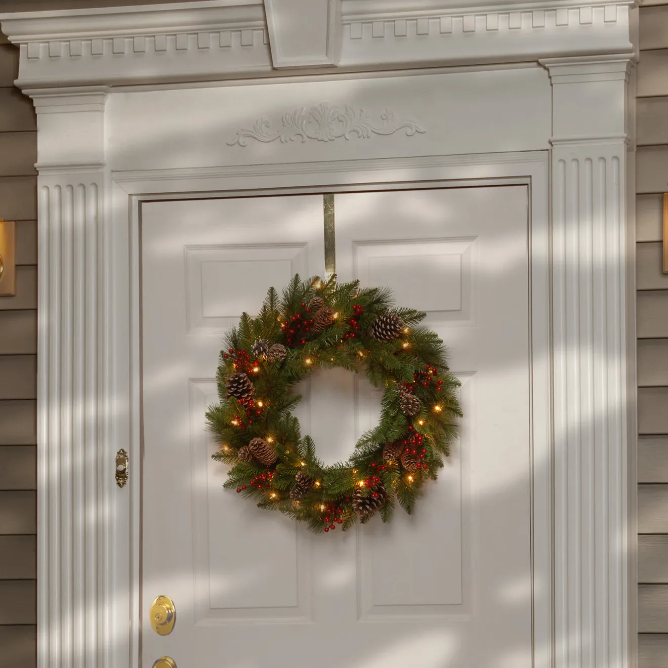 New 24 in. Pre-Lit Bristle Berry Wreath with LED Lights Pre-Lit Christmas Wreaths|21-24 Inch Christmas Wreaths