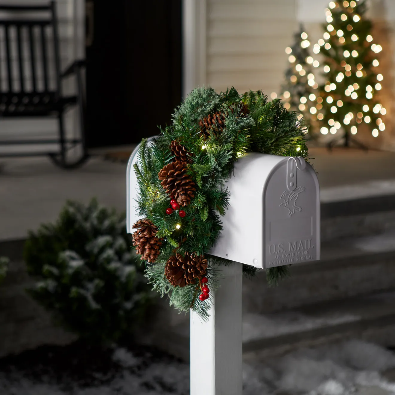 36 in. Pre-Lit Colonial Fir Mailbox Swag with LED Lights Swags