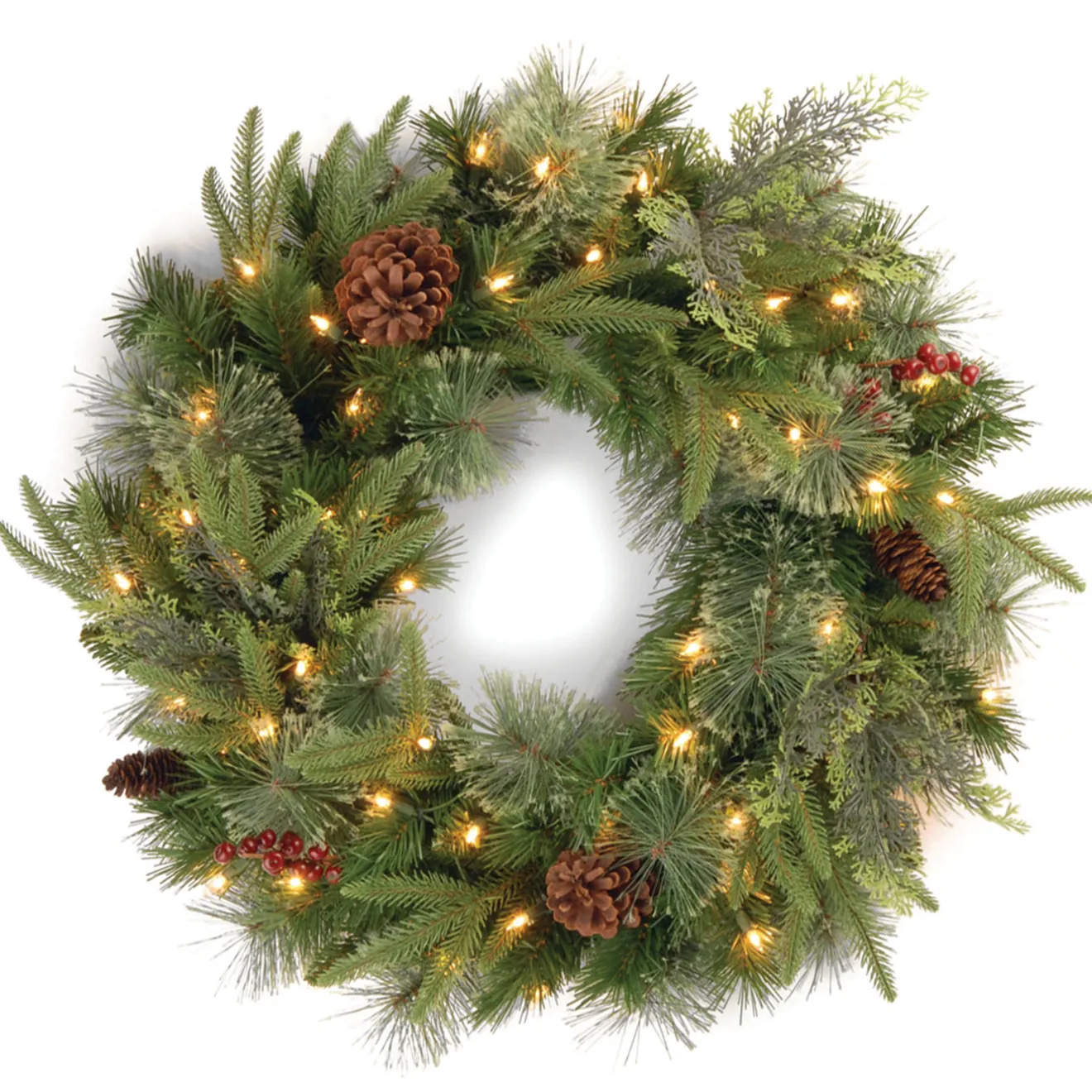 Sale 30 in. Pre-Lit Colonial Fir Wreath with Clear Lights Pre-Lit Christmas Wreaths|25-36 Inch Christmas Wreaths