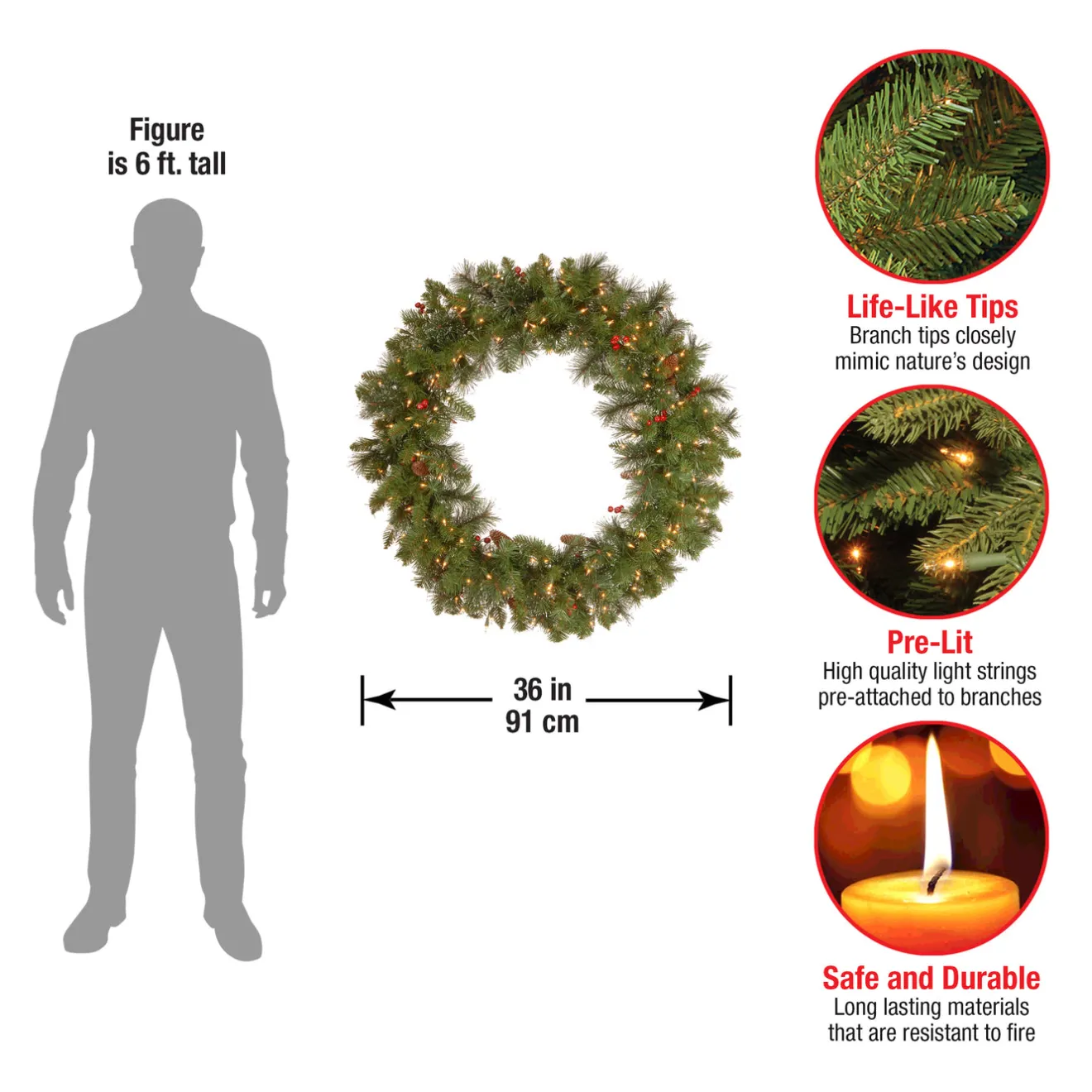 Best 36 in. Pre-Lit Crestwood Spruce Wreath with Clear Lights Pre-Lit Christmas Wreaths|25-36 Inch Christmas Wreaths