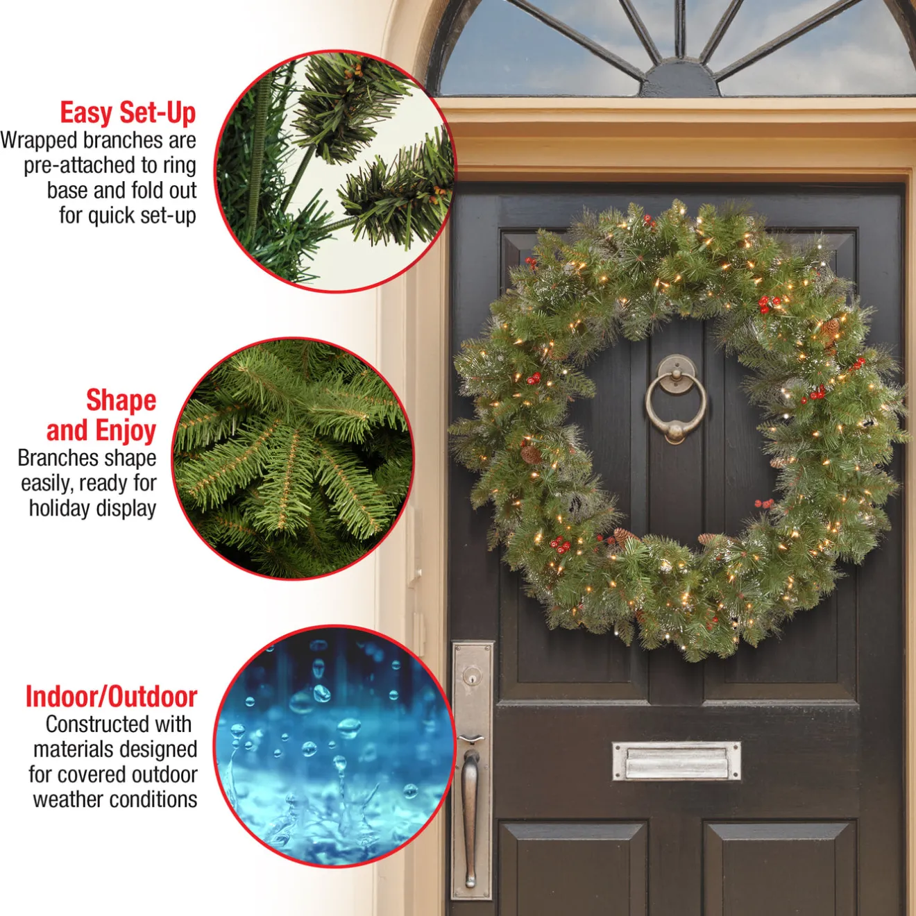 Best 36 in. Pre-Lit Crestwood Spruce Wreath with Clear Lights Pre-Lit Christmas Wreaths|25-36 Inch Christmas Wreaths