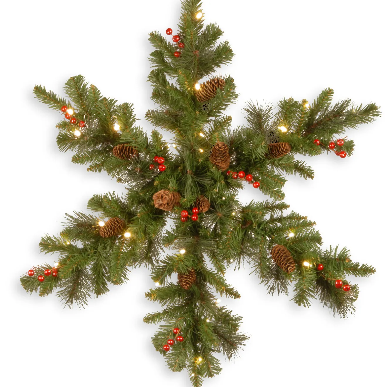 Outlet 32 in. Pre-Lit Crestwood Spruce Snowflake with Warm White LED Lights Pre-Lit Christmas Wreaths|25-36 Inch Christmas Wreaths