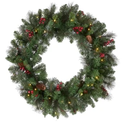 Outlet 30 in. Pre-Lit Crestwood Spruce Wreath with Warm White LED Lights Pre-Lit Christmas Wreaths|25-36 Inch Christmas Wreaths