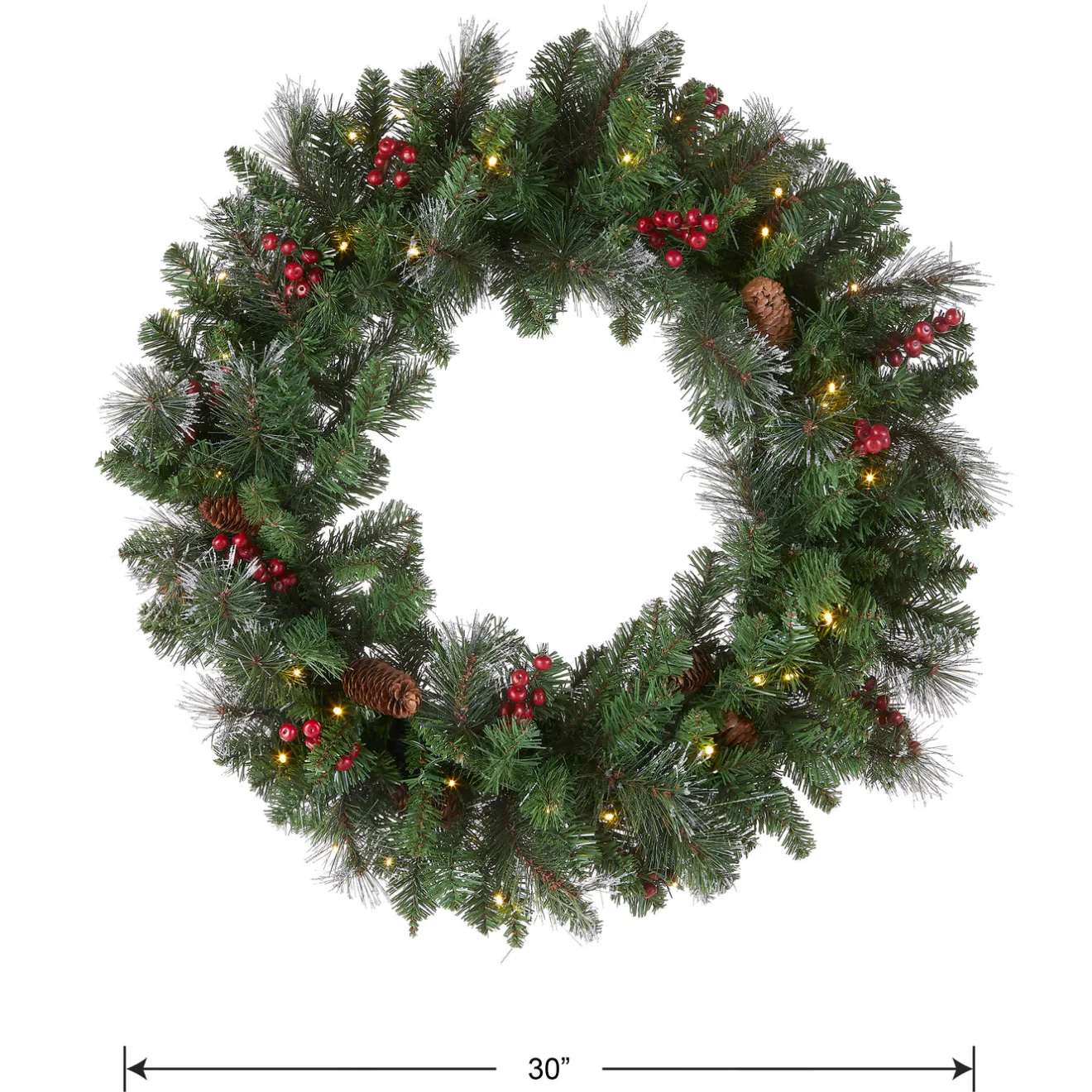 Outlet 30 in. Pre-Lit Crestwood Spruce Wreath with Warm White LED Lights Pre-Lit Christmas Wreaths|25-36 Inch Christmas Wreaths