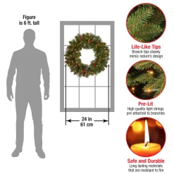 Online 24 in. Pre-Lit Crestwood Spruce Wreath with Clear Lights - Plug In Pre-Lit Christmas Wreaths|21-24 Inch Christmas Wreaths