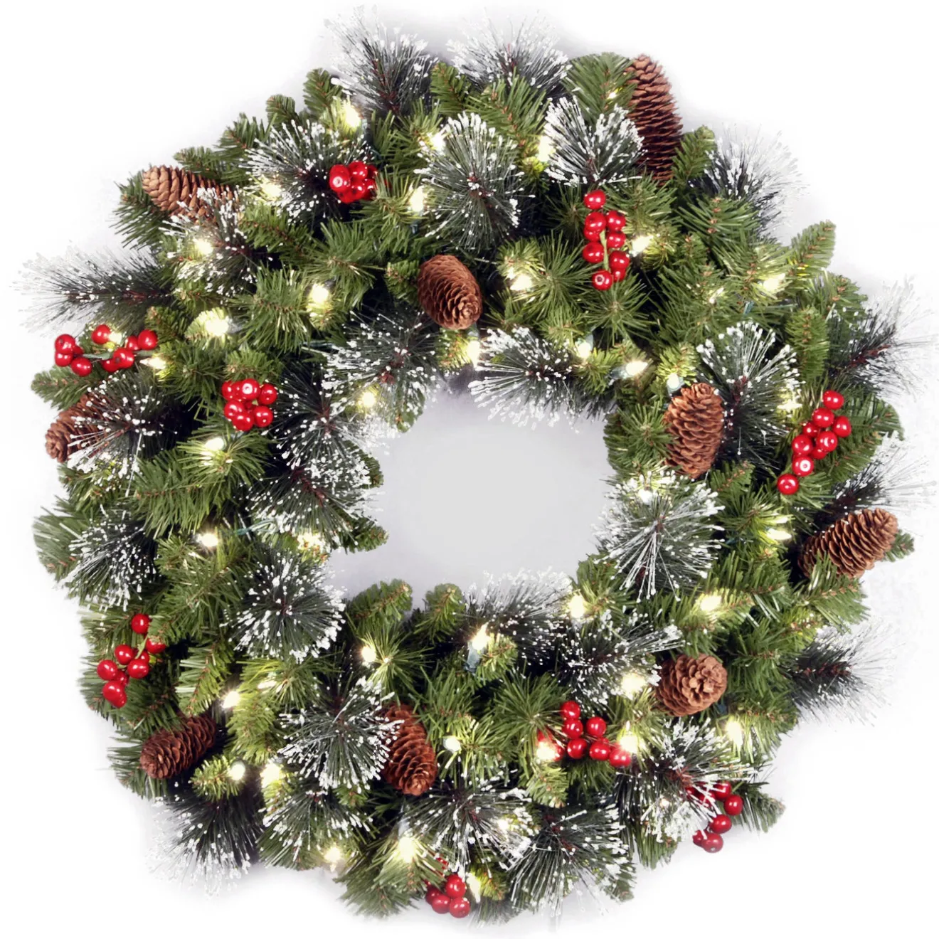 24 in. Pre-Lit Crestwood Spruce Wreath with Warm White LED Lights Pre-Lit Christmas Wreaths|21-24 Inch Christmas Wreaths