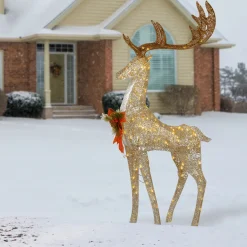 Best 55 in. Pre-lit Crystal Champagne Standing Buck Yard Decorations