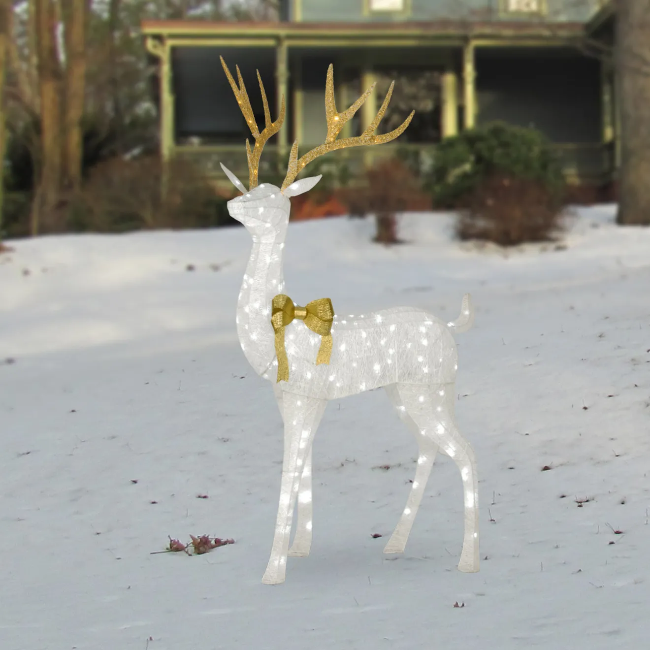 Clearance 86 in. Pre-lit Crystal White Standing Buck Yard Decorations