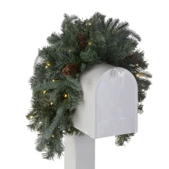 Online 36 in. Pre-Lit Frosted Arctic Spruce Mailbox Swag with LED Lights Swags