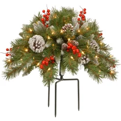 Clearance 18 in. Pre-Lit Frosted Berry Urn Filler with LED Lights Topiaries Arrangements