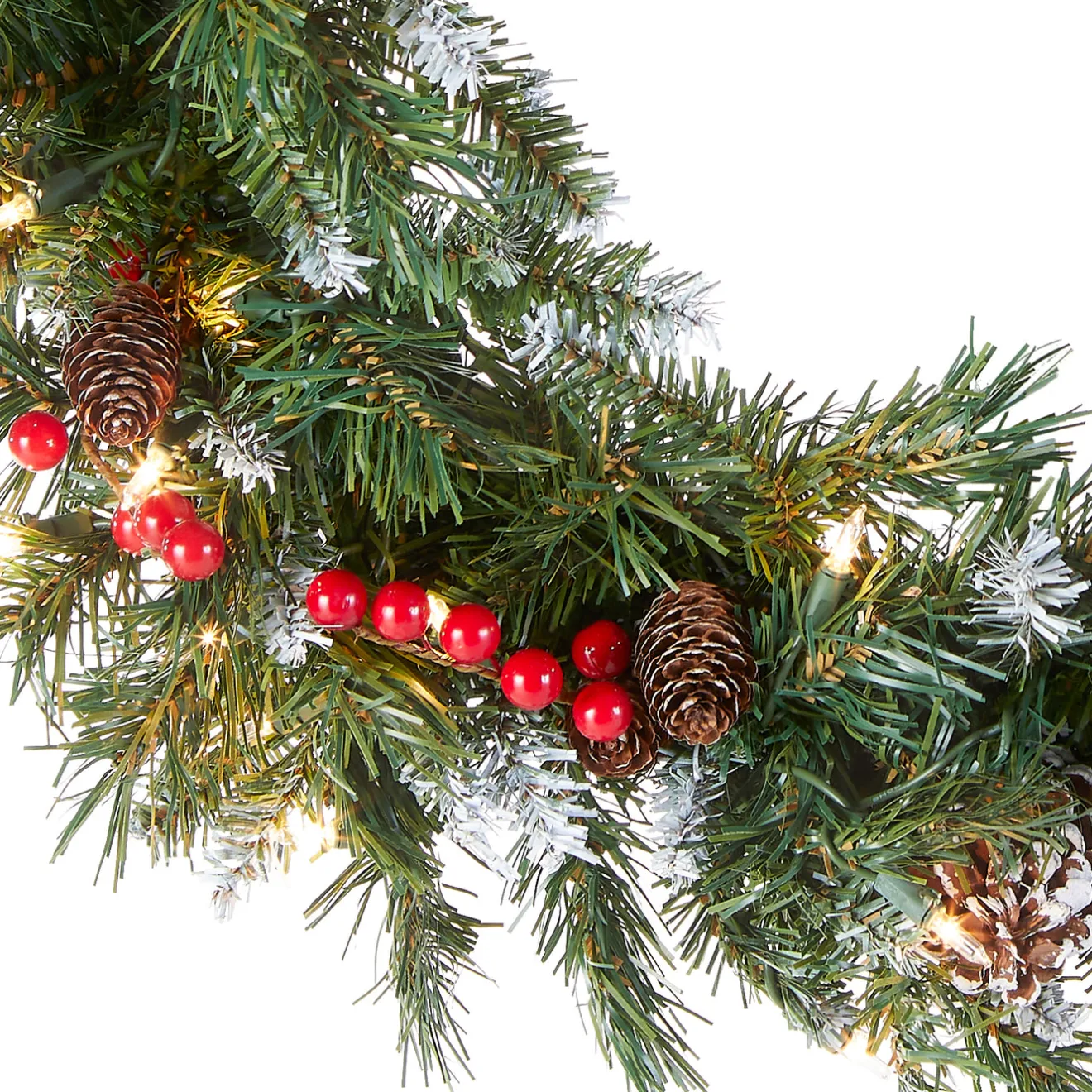 Clearance 24 in. Pre-Lit Frosted Berry Wreath with Clear Lights, Plug-In Pre-Lit Christmas Wreaths|21-24 Inch Christmas Wreaths