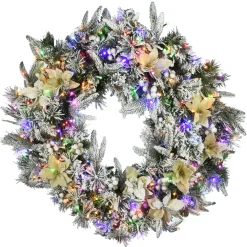 Clearance 30 in. Pre-Lit Frosted Colonial Fir Wreath with Dual Color LED Cosmic Lights Pre-Lit Christmas Wreaths|25-36 Inch Christmas Wreaths