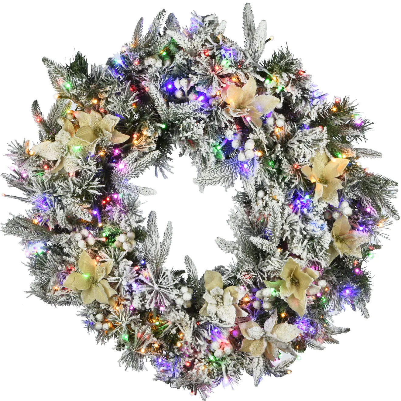 Clearance 30 in. Pre-Lit Frosted Colonial Fir Wreath with Dual Color LED Cosmic Lights Pre-Lit Christmas Wreaths|25-36 Inch Christmas Wreaths