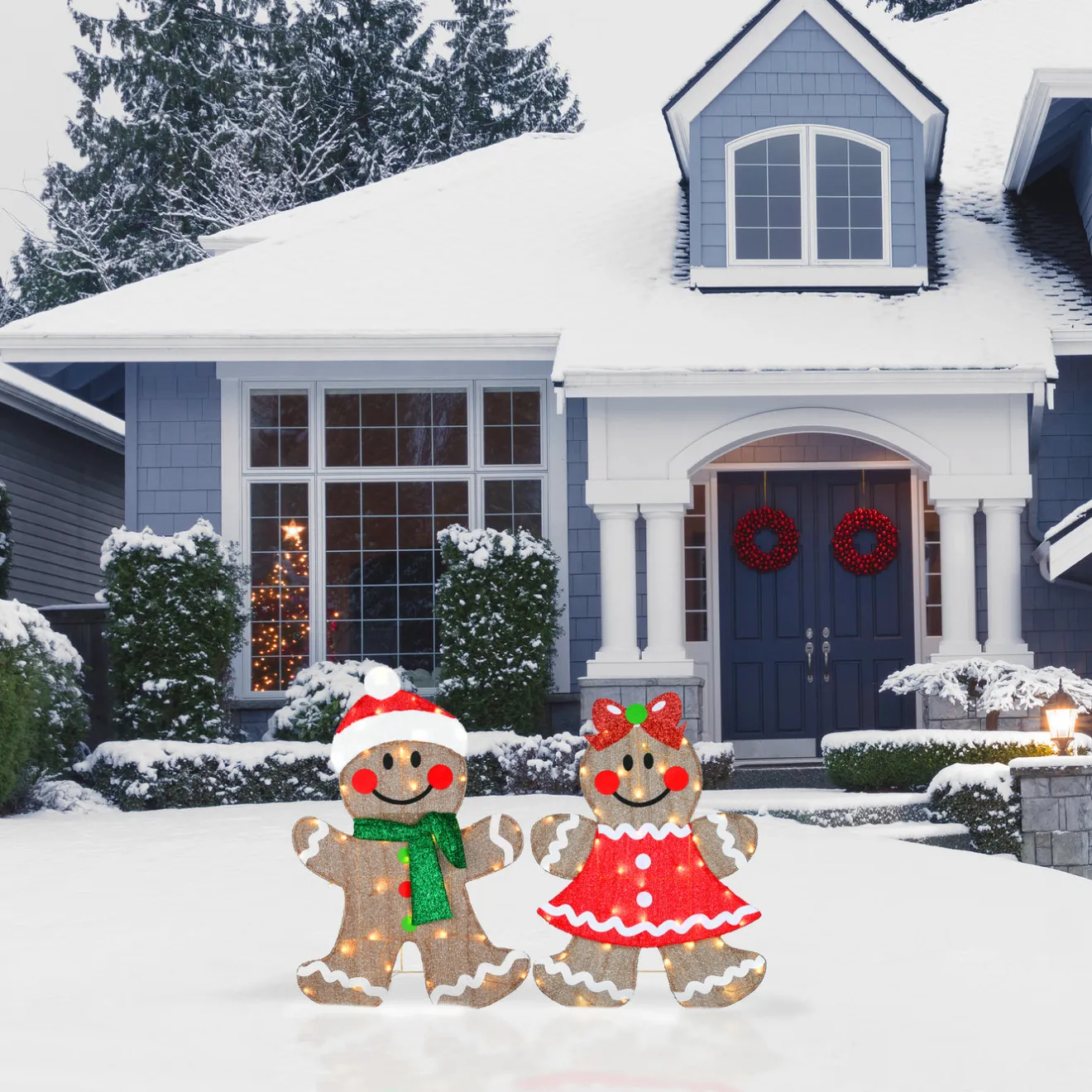 Hot 35 in. Pre-Lit Gingerbread Cookie Couple Yard Decorations
