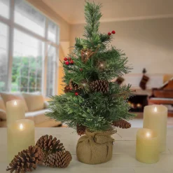 Best 24 in. Pre-Lit Glistening Pine Tree with Warm White LED Lights Slim|Pre-Lit