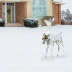 New 36 in. Pre-Lit Glittered Fawn Yard Decorations