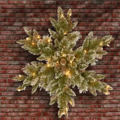 Clearance 32 in. Pre-Lit Glittery Bristle Pine Snowflake with LED Lights Pre-Lit Christmas Wreaths|25-36 Inch Christmas Wreaths