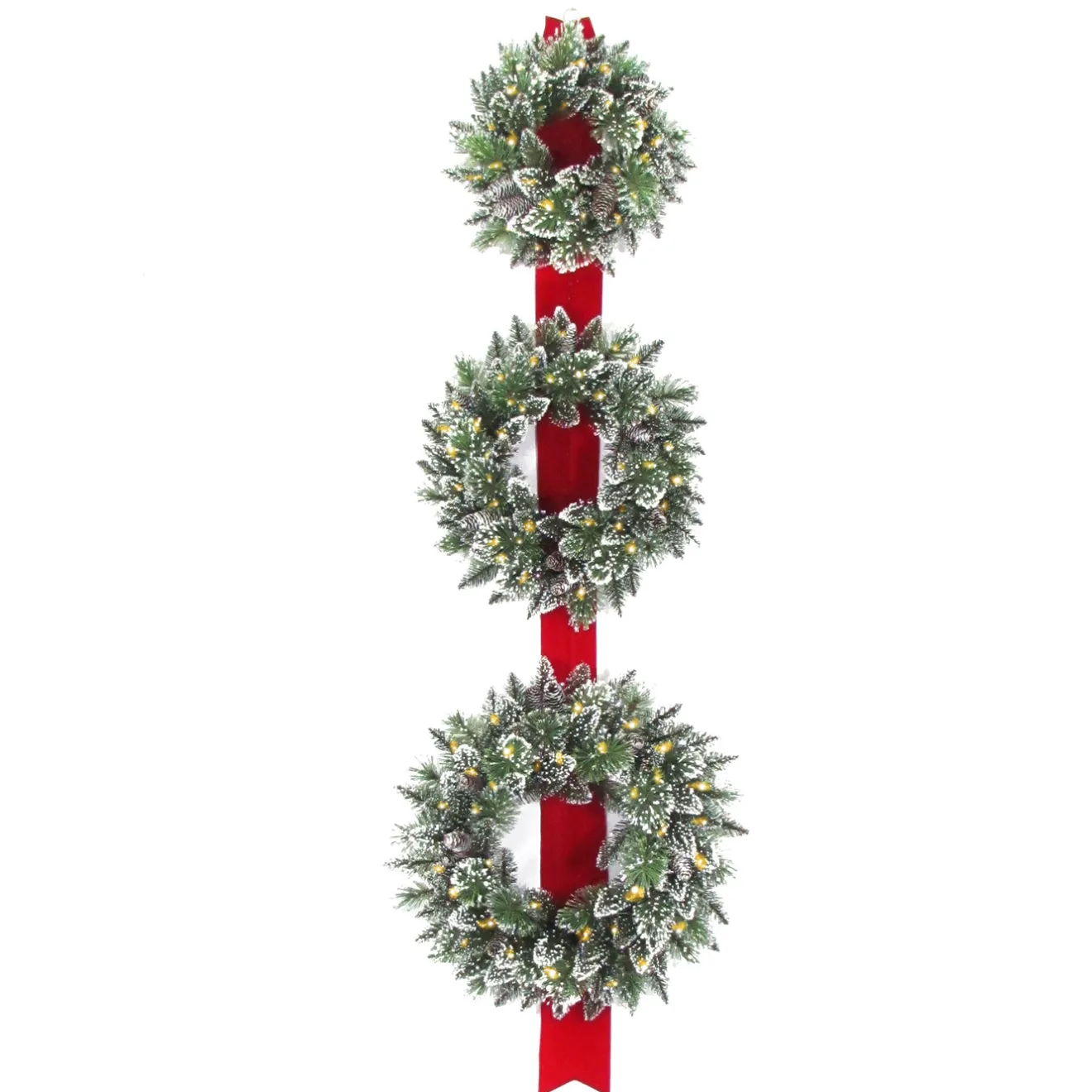 Online 26 in. Pre-Lit Glittery Bristle Triple Wreath with LED Lights Pre-Lit Christmas Wreaths|25-36 Inch Christmas Wreaths