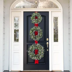 Online 26 in. Pre-Lit Glittery Bristle Triple Wreath with LED Lights Pre-Lit Christmas Wreaths|25-36 Inch Christmas Wreaths