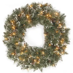 Best 24 in. Pre-Lit Glittery Bristle Pine Wreath with LED Lights Pre-Lit Christmas Wreaths|21-24 Inch Christmas Wreaths