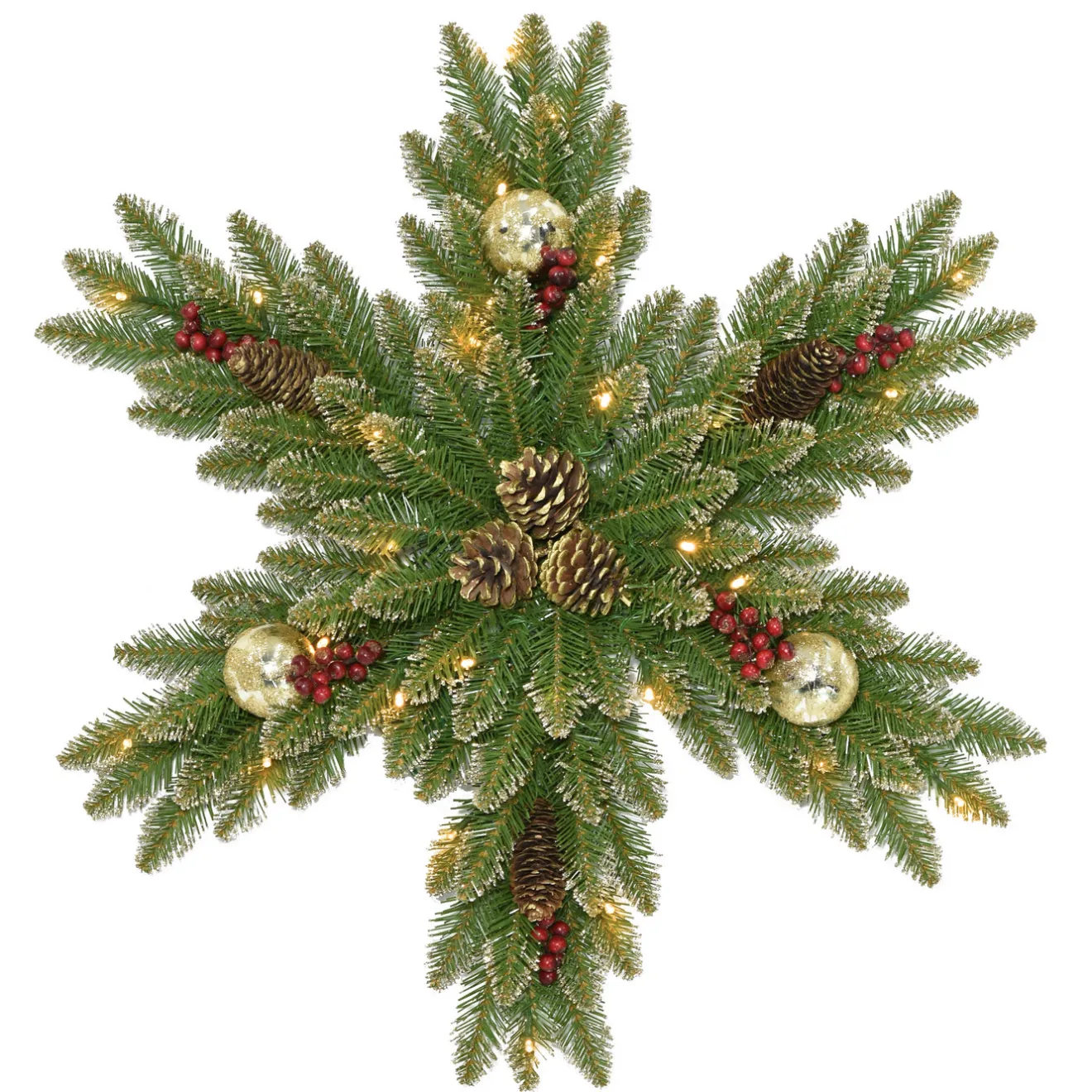 New 32 in. Pre-Lit Glittery Gold Dunhill Fir Snowflake with LED Lights Pre-Lit Christmas Wreaths|25-36 Inch Christmas Wreaths