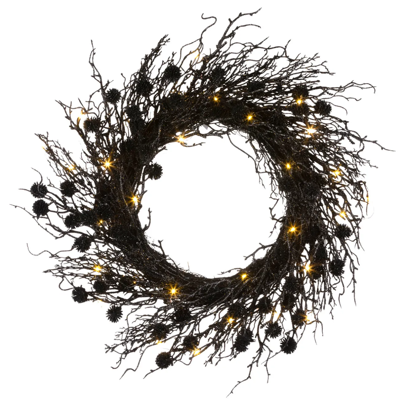Outlet 24 in. Pre-Lit Halloween Deadwood Twig Wreath with LED Lights Wreaths