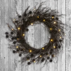 Outlet 24 in. Pre-Lit Halloween Deadwood Twig Wreath with LED Lights Wreaths