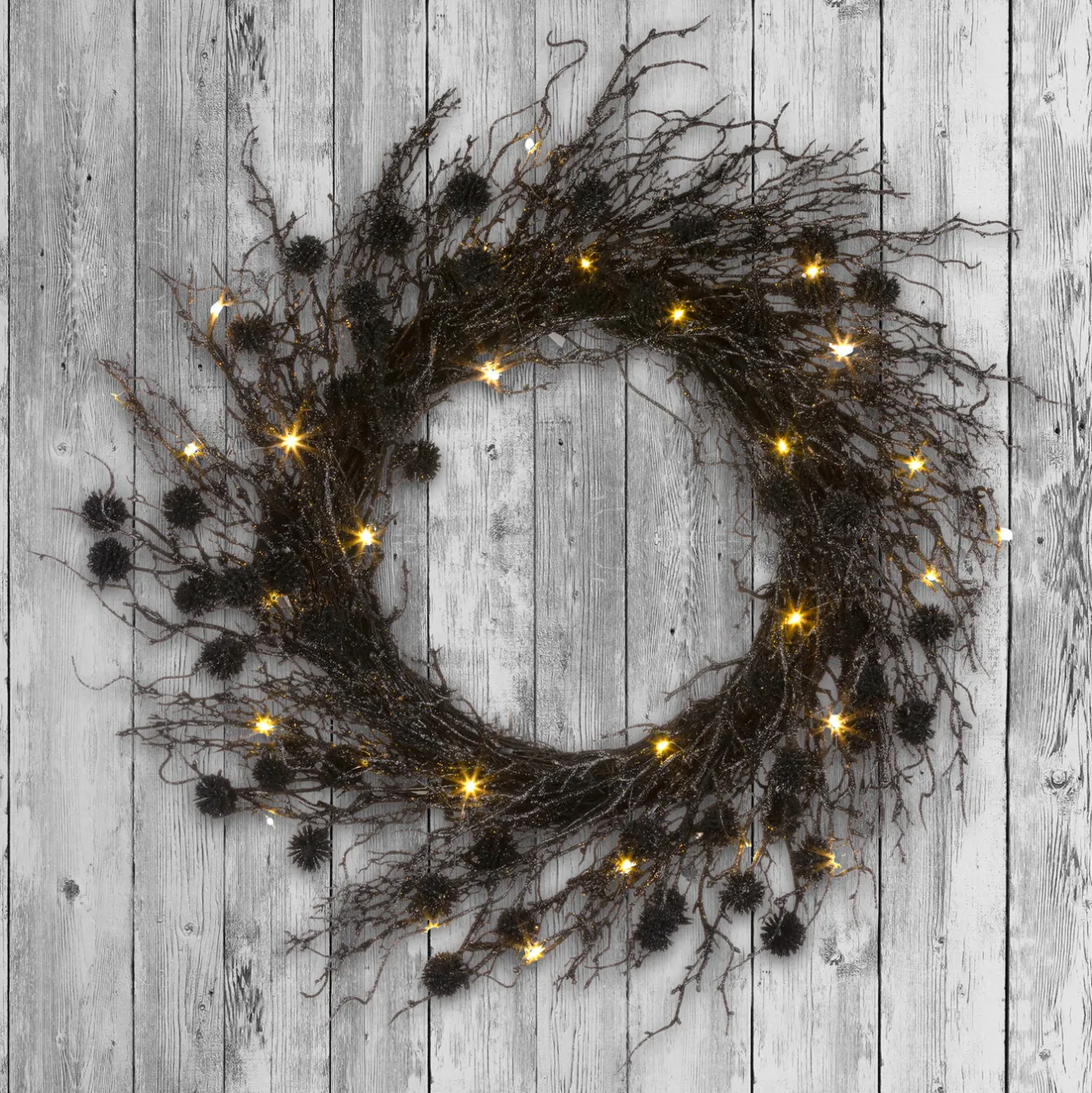 Outlet 24 in. Pre-Lit Halloween Deadwood Twig Wreath with LED Lights Wreaths