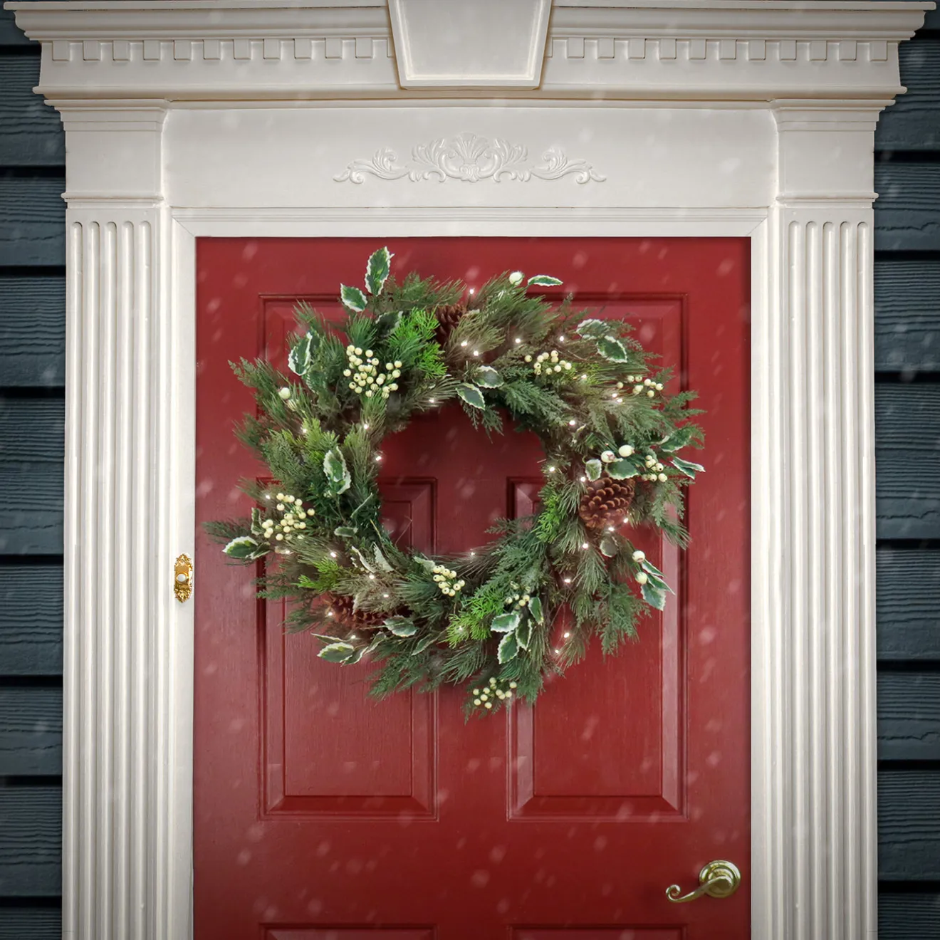 Outlet 28 in. Pre-Lit HGTV Home Collection Holly and Berry Wreath Pre-Lit Christmas Wreaths|25-36 Inch Christmas Wreaths