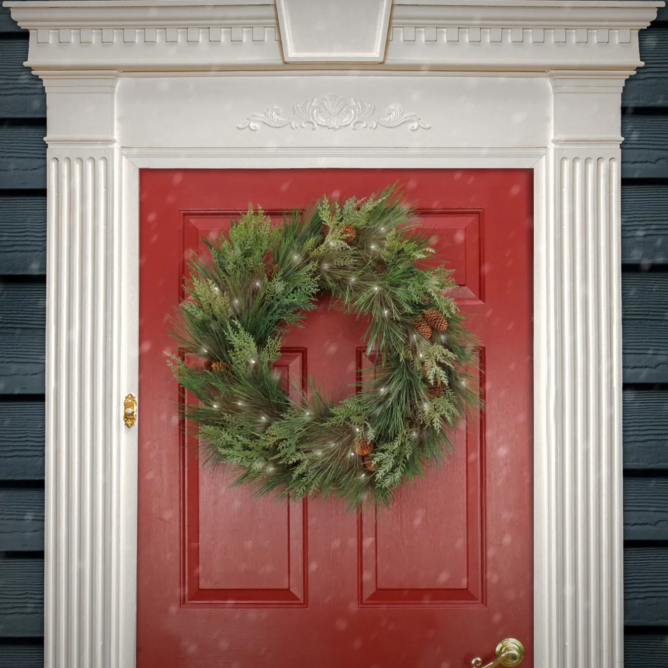 Discount 28 in. Pre-Lit HGTV Home Collection Black Tie Cedar Wreath Pre-Lit Christmas Wreaths|25-36 Inch Christmas Wreaths