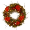 New 24 in. Pre-Lit Hydrangea Pine Wreath with Warm White LED Lights Pre-Lit Christmas Wreaths|21-24 Inch Christmas Wreaths